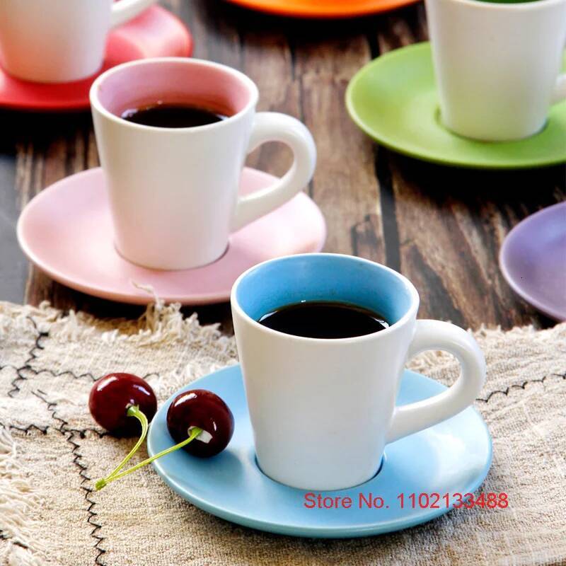 Set di 6 tazze da caffè professionali, stoviglie da caffè, stoviglie, macaron, ceramica smerigliata, set di tazze e piattini da caffè espresso in Italia