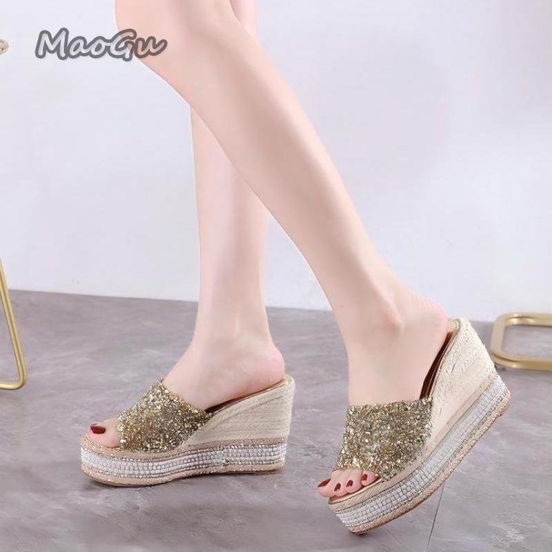 Fashion Platform Sandals Women 10cm Rhinestone Slippers Female Summer Pumps Fashion Sandalias Sexy De Mujer Women Summer Outwear Slides