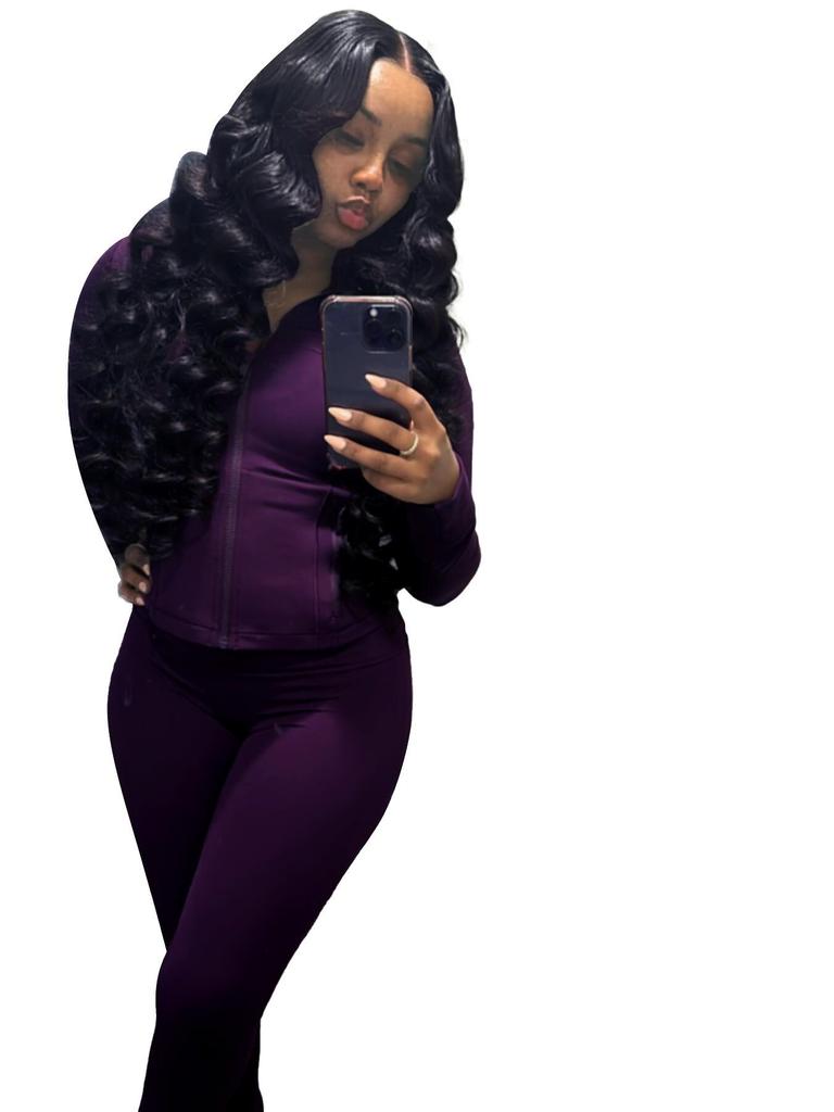 HR24057 Women's Sexy Long Sleeve Flare Two-Piece Sports Casual Set