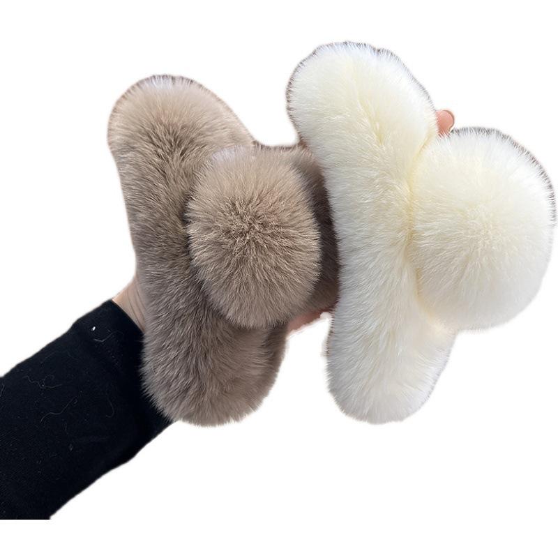 Large Rex Rabbit Fur Hair Clip - Plush Headdress for Winter