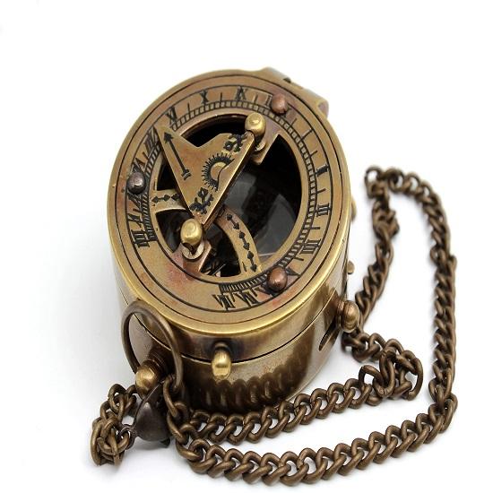 Brass Sundial Compass  Portable, Durable Ideal for Camping, Hiking, Boating Unique Home Decor Jeweled Compass Needle