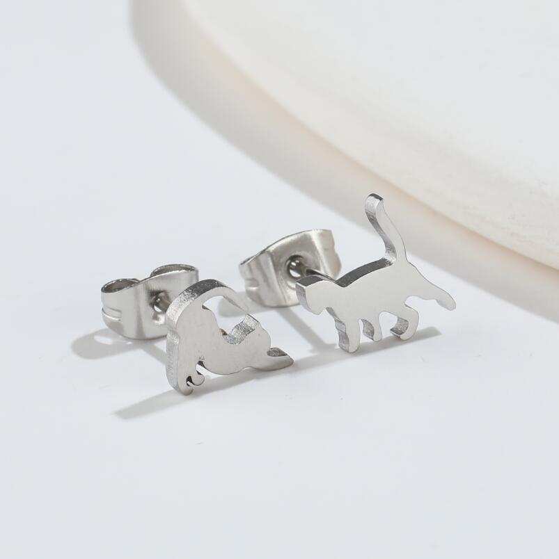 Korean Cat Ear Studs: Cute Asymmetrical Cartoon Earrings