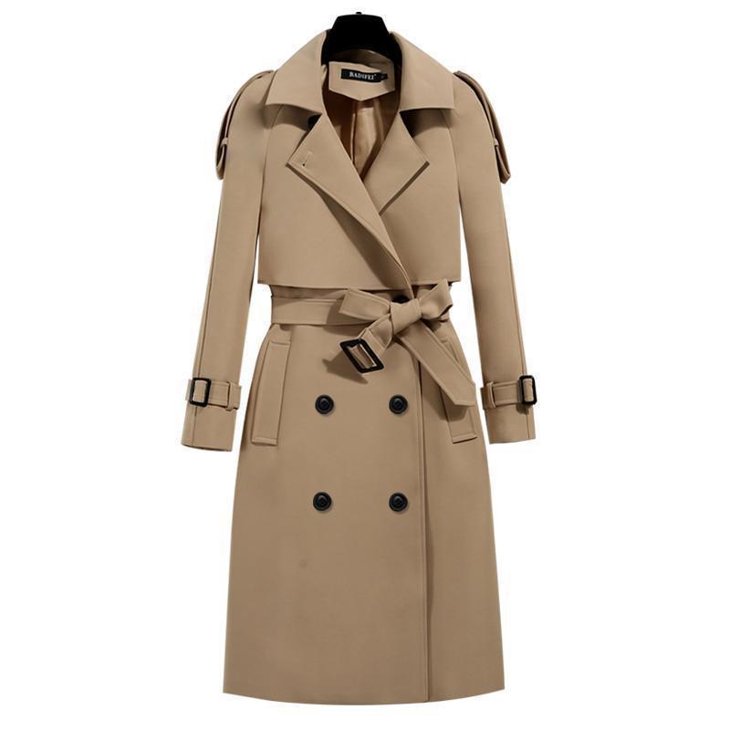 Women's Long Windbreaker Spring and Autumn New Korean Version Slim Fit Waist Women's Spring and Autumn Coat