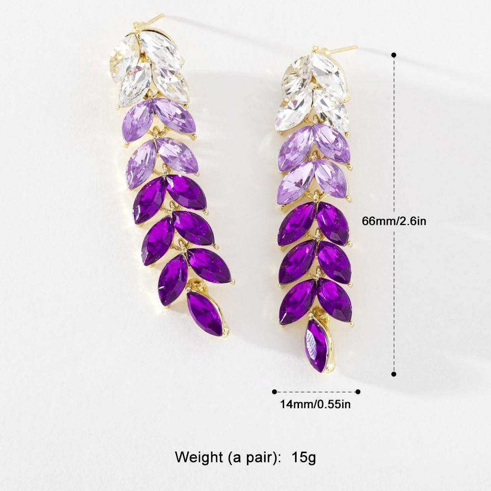 Pinkdudu Fashion Purple Rhinestone Leaf Tassel Drop Earrings Romantic Luxury Plant Dangle Earring for Women Jewelry PD1231