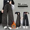 Girls' Fleece-Lined Leopard Print Cargo Pants - Fashionable Wide-Leg Street Dance Winter Wear