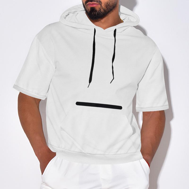 Men Short Sleeve Hoodie Waffle Knit Pullover With Kangaroo Pocket Casual Sweatshirt S белый