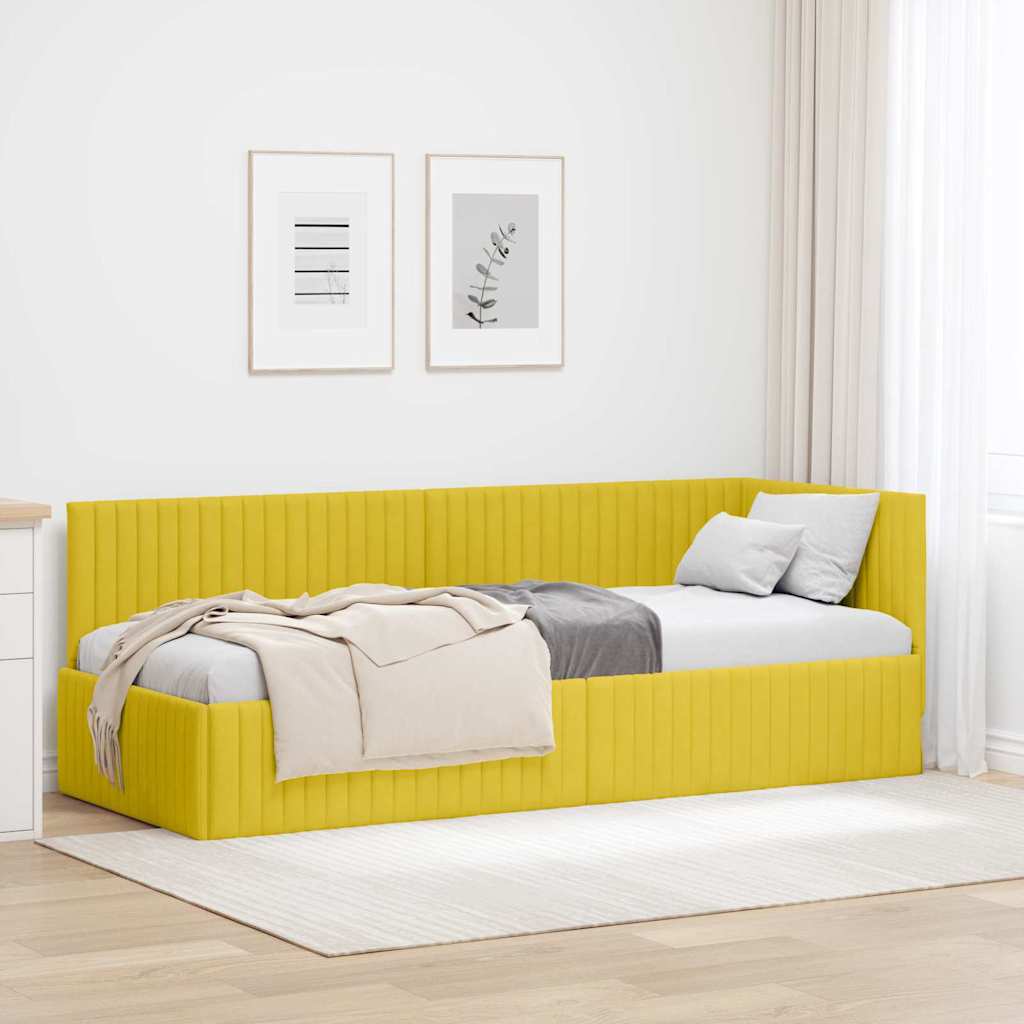 L Shaped Bed Frame with Headboard Yellow 80 Cm X 200 Cm Velvet
