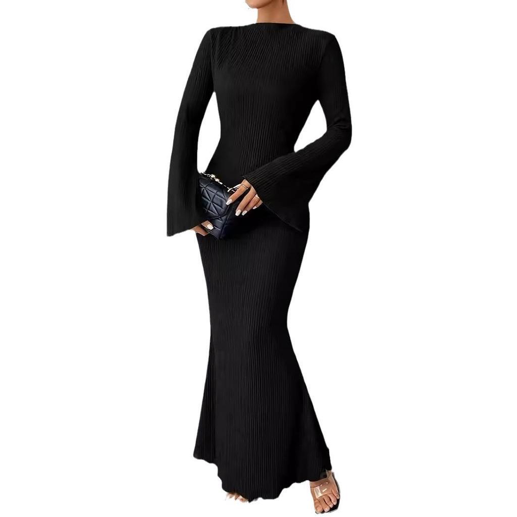 2024 Autumn/Winter Women's Slim Fit Trumpet Sleeve Fishtail Dress