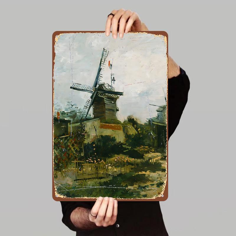 

Vintage Windmill Rural Landscape Metal Wall Art European Country Decorative Painting for Living Room Bedroom 7.9x11.8In(20x30cm)