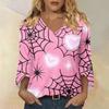 Women's Casual Halloween Print V-Neck Three-Quarter Sleeve Top
