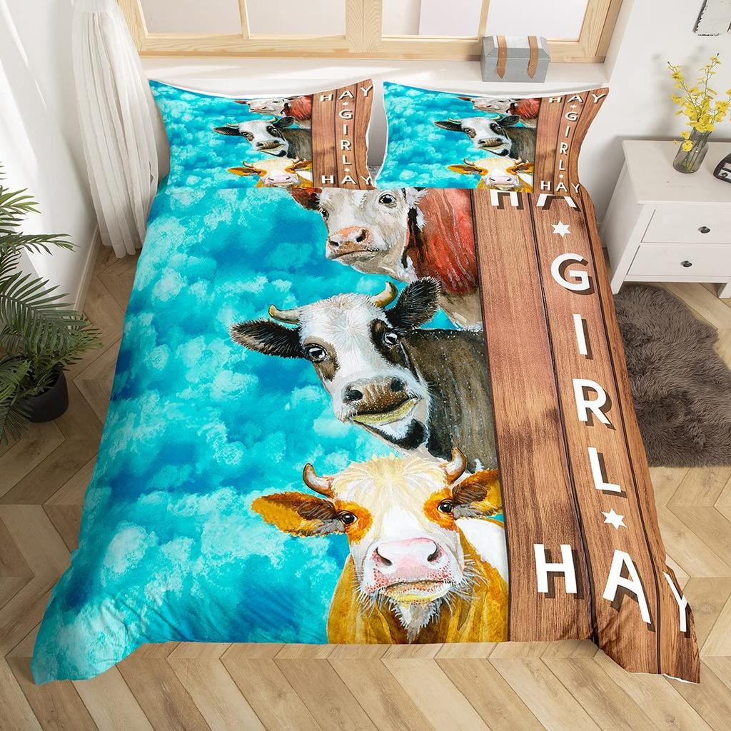 Highland Cow King Queen Duvet Cover Bull Bedding Set For Adults Cattle 2/3pcs Quilt Cover Farm Animal Polyester Comforter Cover