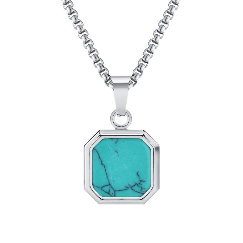 Stainless Steel Square Pendant Necklace Men Long Chain Layered Hip Hop Jewelry Geometric Titanium