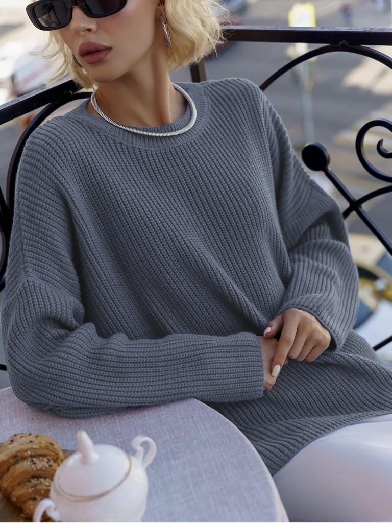 Einfarbiger Rundhals-Pullover Herbst Lockerer Strickpullover Ins Pullover Pullover Damen