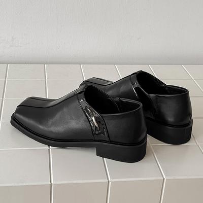 Men's Square Toe Thick Sole Slip-On Breathable Leather Shoes Casual Versatile Height Increase Comfort Commuting Loafers for Men