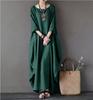 Cotton Linen Plus Size Solid Color Extra Long Dress Loose Dress [JINJUDUO] (Green, XL)