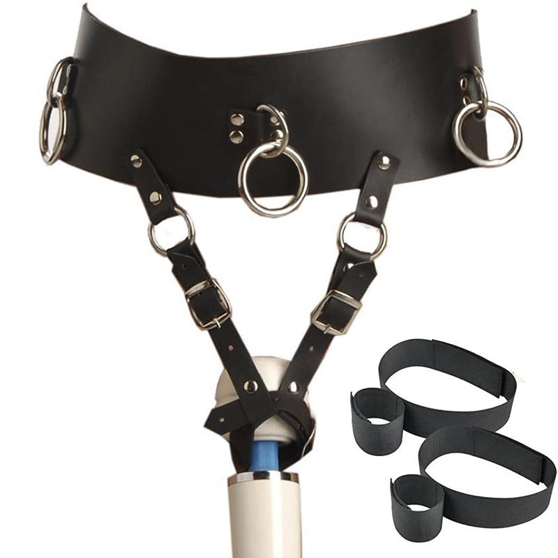 BDSM-Leder-Gürtel für erzwungenen Orgasmus, Strap-On-Stab-Massagegeräte, Vibrator-Geschirr, SM-Handschellen, Bondage-Set, Sexspielzeug für Paare