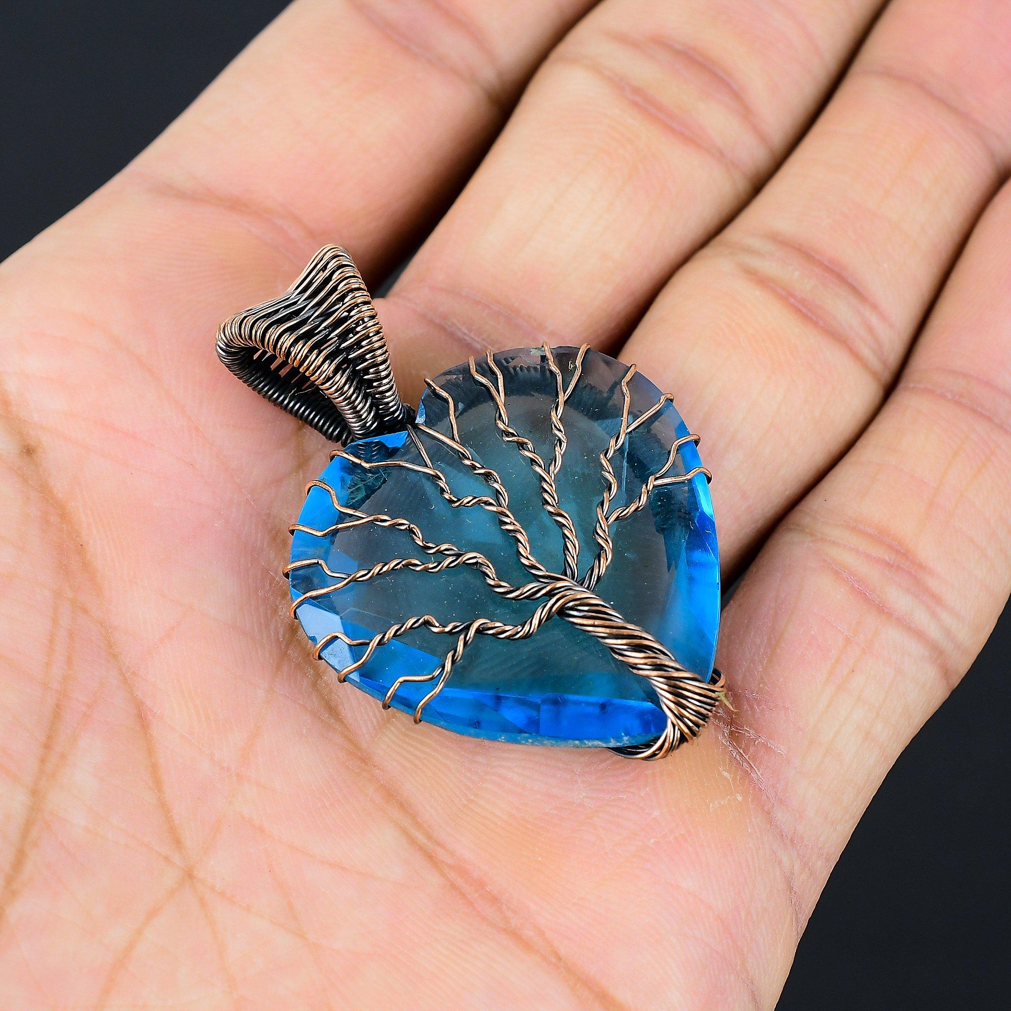 

Древо Жизни Удивительный Синий Топаз Драгоценный Камень Чистая Медная Проволока Обернутая Ювелирные Изделия Кулон Ручной Работы 1.77 Inches синий