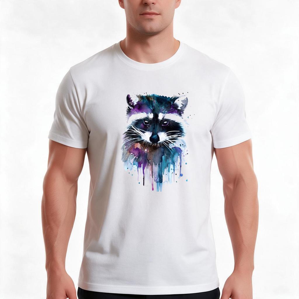 Watercolour Raccoon Tshirt Summer Casual Cotton Tee Oversized Streetwear Tops Vintage Graphic Print Loose Fit Short Sleeve