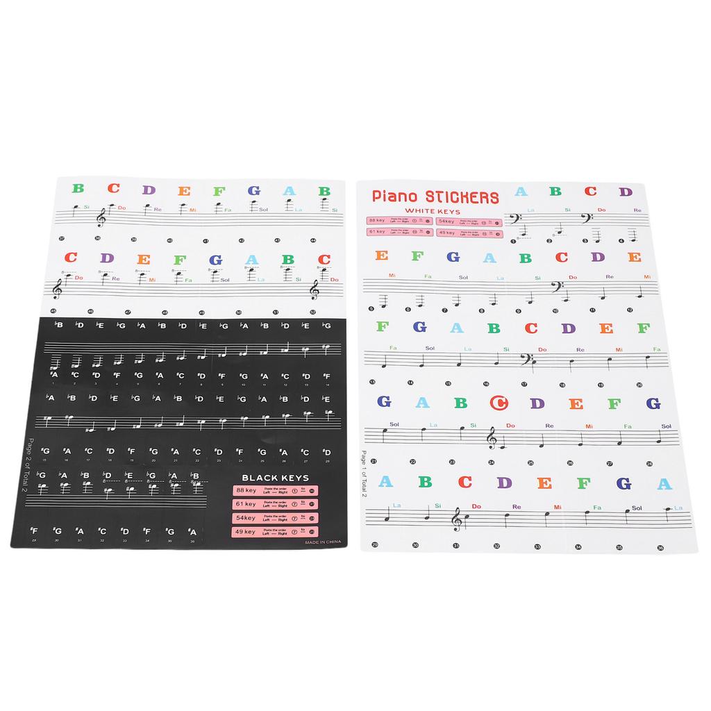 Piano Keyboard Stickers for 88/61/54/49 Key Self Adhesive Removable Piano Keyboard Letters for Begin