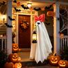 Halloween 23inch Ghost Porch Goose Costume With Bowknot LED Lantern, Scary Halloween Ghost Costume For Lawn Goose Statue Yard Decoration