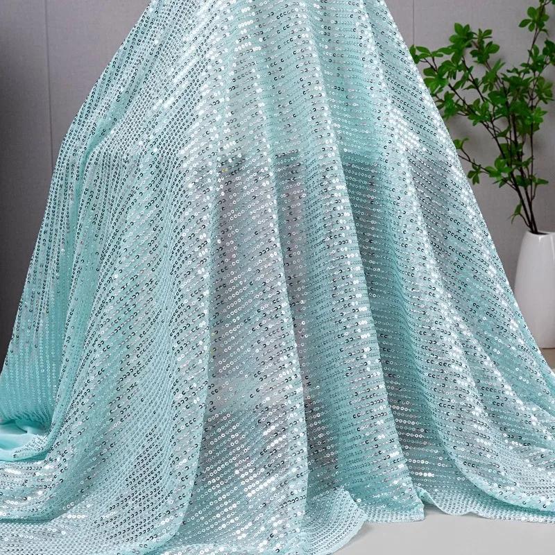 Wide 130cm Mesh Micro Stretch Small Sequins Clothing Fabric for DIY Sewing Clothing Dress Wedding Dresses Party Tablecloth Cloth