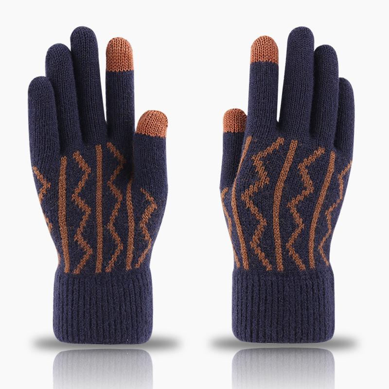 Warm Outdoor Riding Gloves, Piled and Thickened Full-finger Men's and Women's Autumn Jacquard Knitted Cold-proof Gloves