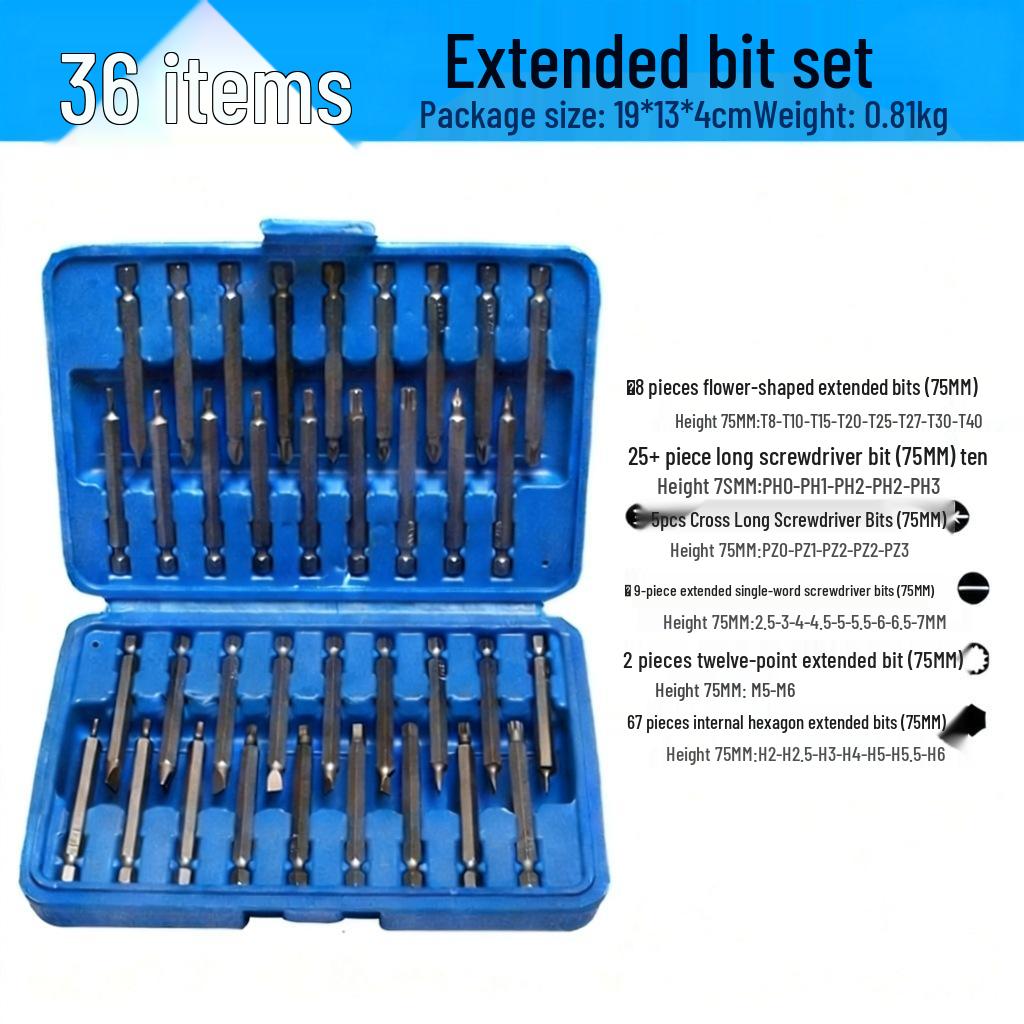 75mm Electric Screwdriver & Bit Set: 36pc + 50pc Combination