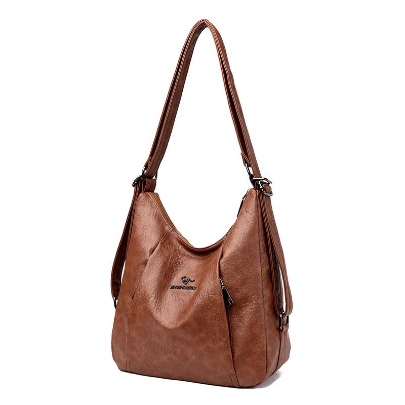 Retro Large-capacity Messenger Bag Trendy Versatile Pu Soft Leather Multi-functional Backpack Women's Casual Shoulder Bag