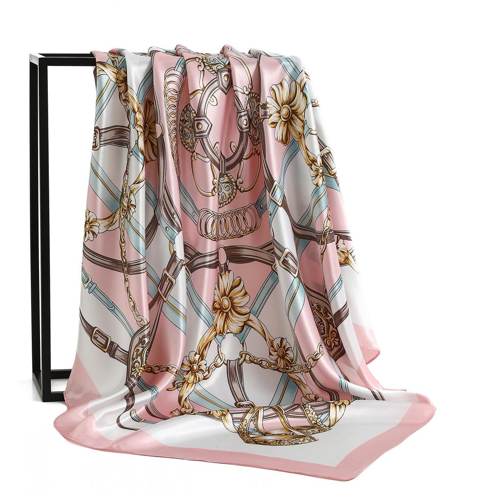 Silk Scarf Scarftop Headwraps For Women Vintage Four Seasons Hair Scarve 90*90Cm Hijab Foulard Iuxe Bandana Femme Headscarf