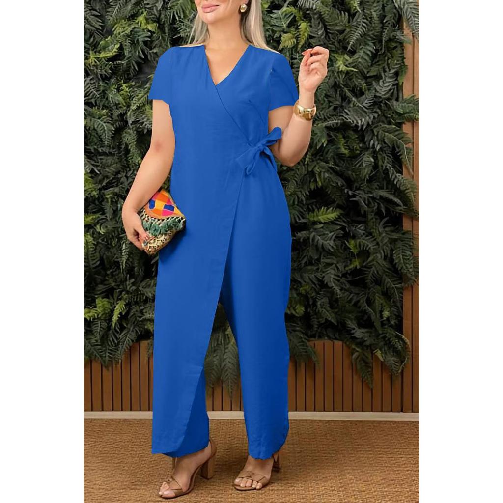 Female Casual Jumpsuit V-Neck Sleeveless Lace-up Jumpsuits for Women Fashion Office Holiday Womens Clothing Jumpsuits Summer