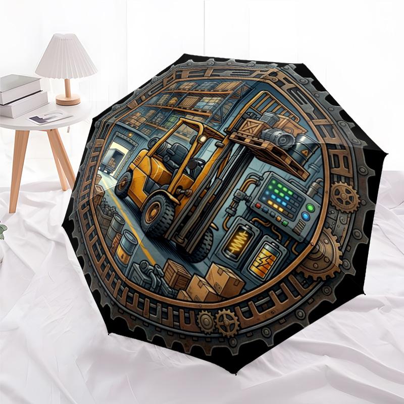 Industrial Warehouse Scene Pattern Umbrella, Portable and Foldable Design, 8 Ribs, a Casual Accessory for Halloween, Christmas, and Birthday Gifts.