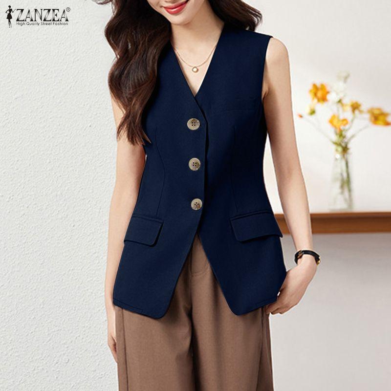 ZANZEA Cárdigan Chaleco Casual de Mujer con Cuello en V Suelto sin Mangas