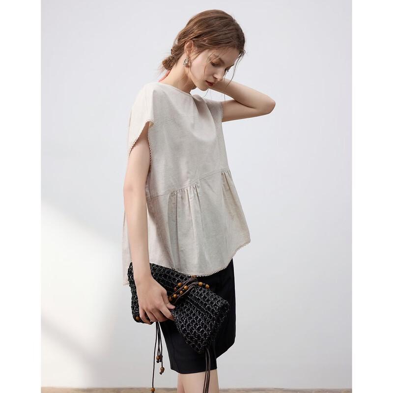 Demana Linen Blend Cap Sleeve Blouse M