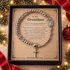 Christmas Themed Black Bead Heart Magnetic Clasp Bracelet With English Greeting Card Women