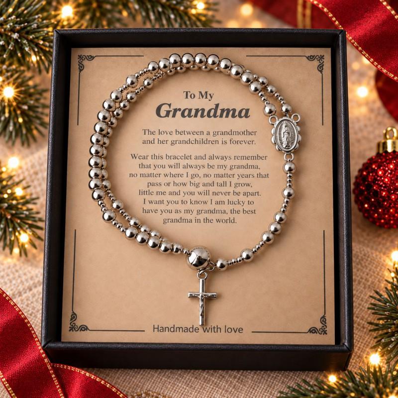Christmas Themed Black Bead Heart Magnetic Clasp Bracelet With English Greeting Card Women