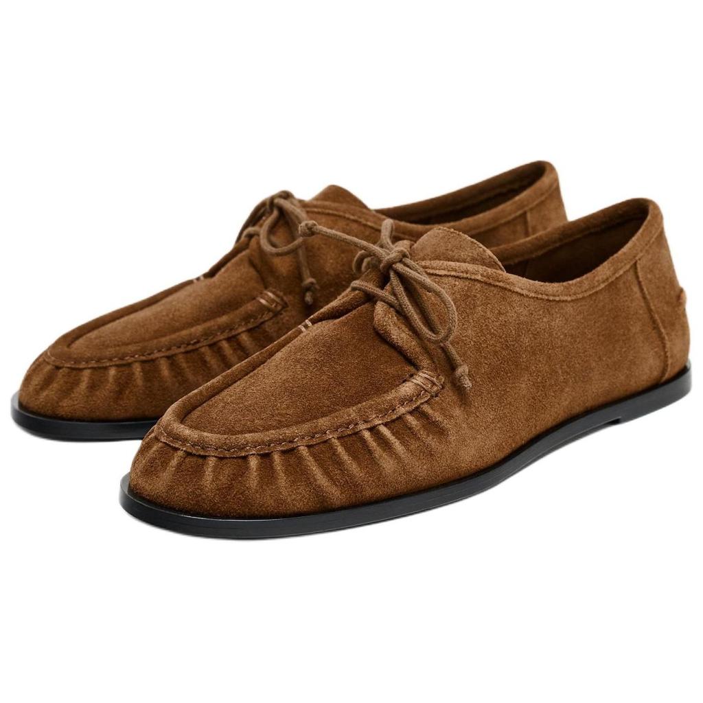 Zara Leather Round Toe Vintage Soft Suede Lace-Up Casual Shoes Women Shoes Brown 11509510105