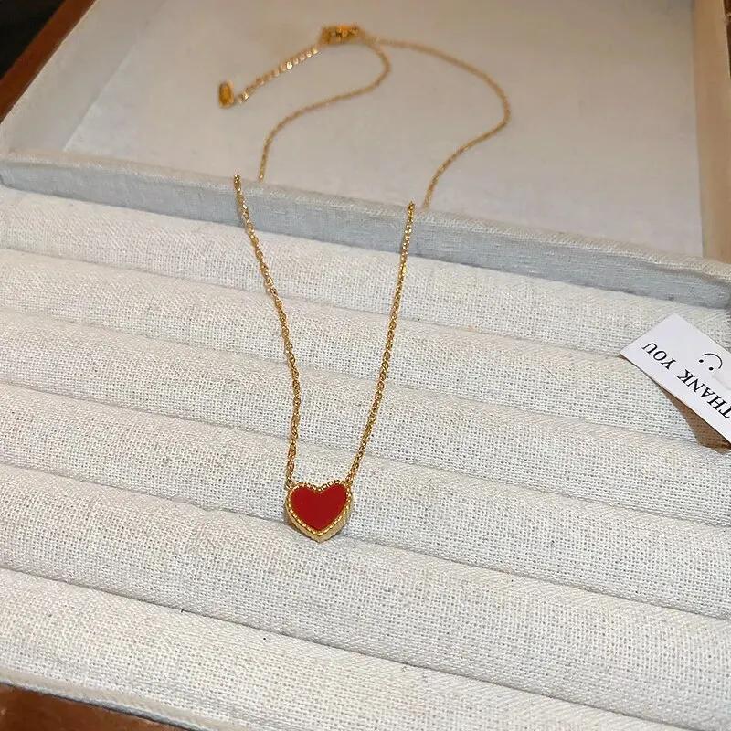 Red Heart Pendant Necklace Gold Color Stainless Steel Chain Necklace On The Neck Love Necklaces for Women Party Jewelry Gift