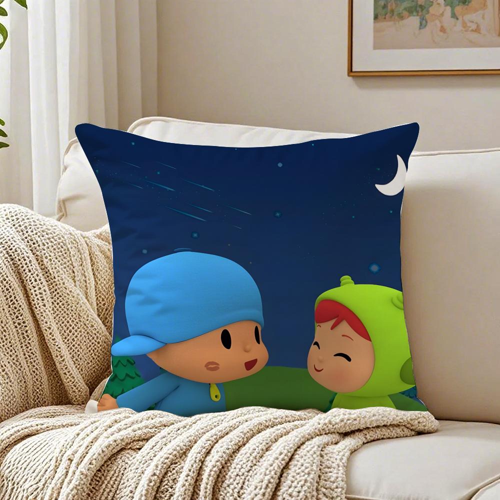 Cute Cartoon B-Boy-Girl-P-Pocoyo Cushion Cover Linen Pillowcase Soft For Sofa Bed Home Room Decor Peach skin 18*18(CM)-1Pcs