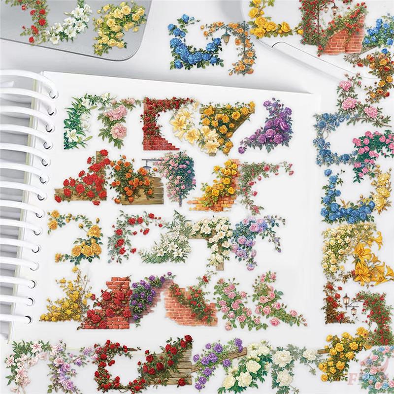 50Pcs/Set Retro Flower Wall Series 01 PET Stickers Waterproof DIY Fashion Doodle Decals Stickers