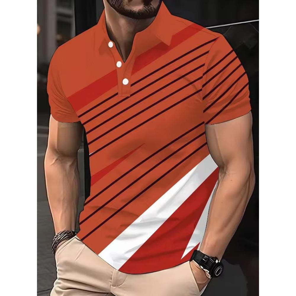 

Men s Short Sleeve Polo Shirts Summer Sale! Breathable & Lightweight for Golf TennisSummer Breathable Striped Golf 3XL червоний