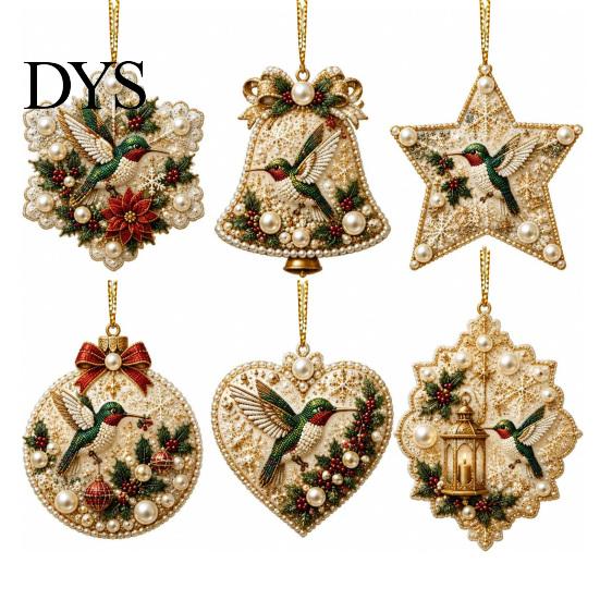 Indoor Outdoor Christmas Decorations 6 Pcs Pearl Art Ornaments, 2D Flat Acrylic Holiday Tree Pendant, Creative Ornaments Effect Hanging Decoration for