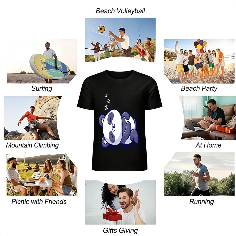 Lazy Lying Panda Print Casual Short Sleeve T-Shirt Pure cotton T-shirt