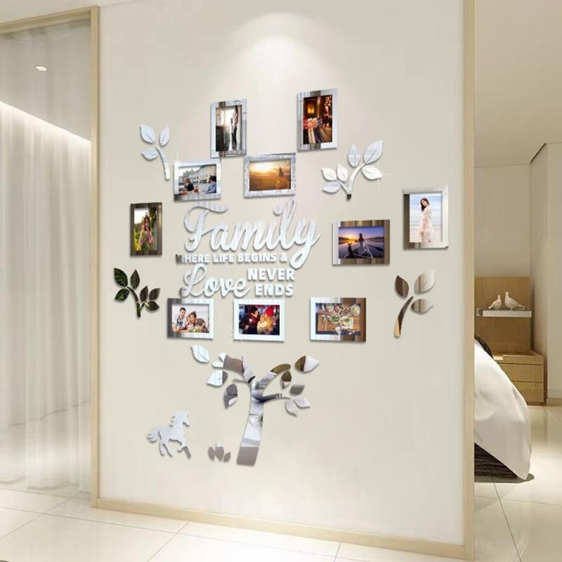 Family Tree Wall Decal Sticker - Acrylic 3D DIY Mirror Sticker Photo Frames Quotes Wall Decor Removable Wall Art Decals Decorations for Bedroom