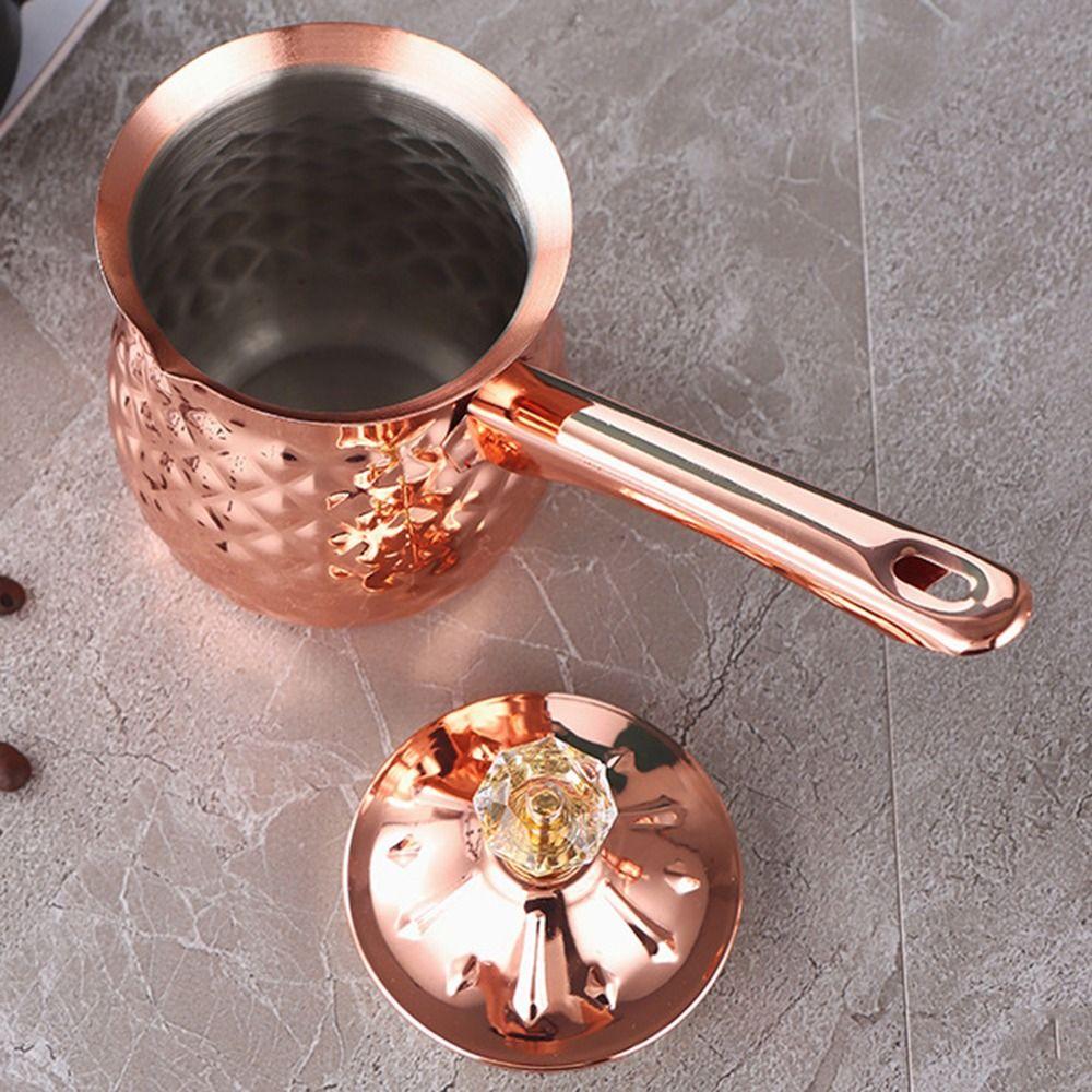 Versatile Handcrafted Turkish Coffee Pot Stable Handle Milk Warmer Lid Stainless Steel Melting Jug Kitchen