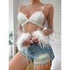 Outfitgirl American Style Sexy Electronic Music Festival DJ Wear Rhinestone Fishnet Long Sleeves T-Shirt Stylish Shiny Short Top