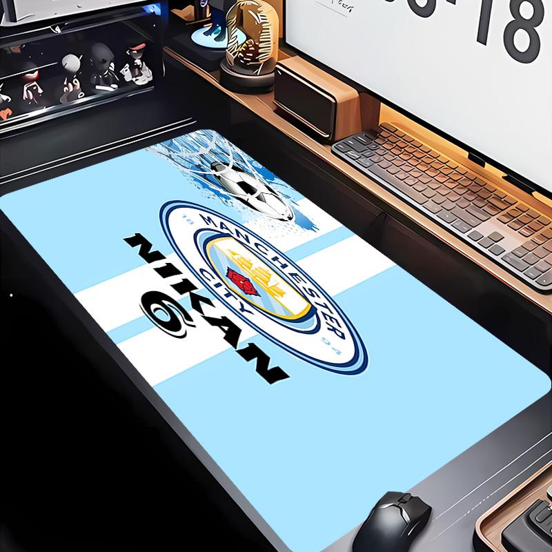 Manchester City Fußballclub Thema Premium Rutschfestes Mauspadd mit Genähten Kanten, Strapazierfähiges Gummi-Material, für Schreibtisch & Gaming Tolle Geschenke
