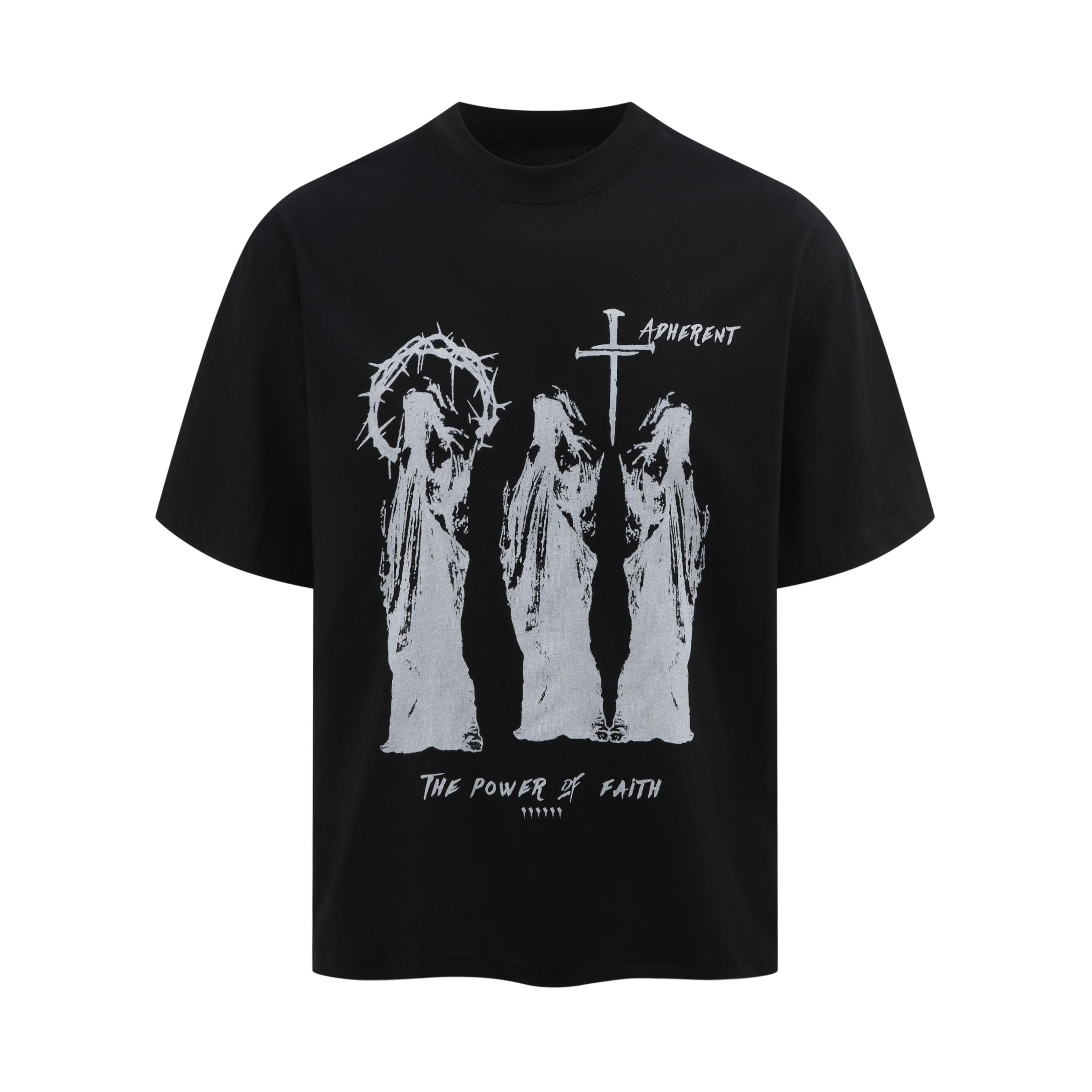 

New Power of Faith American Vintage Short Sleeve Loose Retro T-shirt for Both Men Women Versatile and Personalized for Couples 4XL