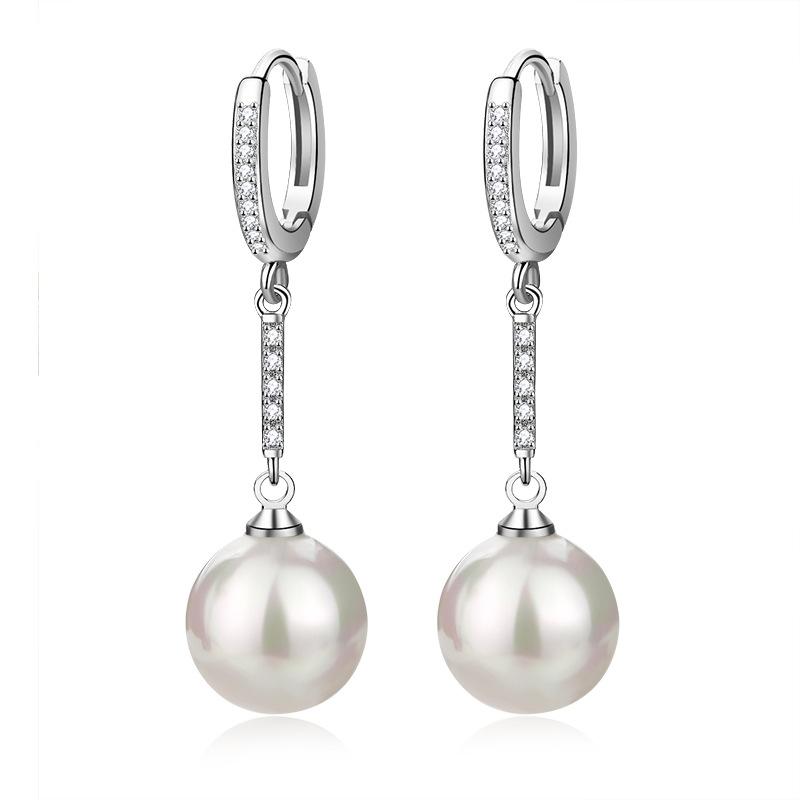 Fashion 925 Silver Long Earring Simple Elegant Pearl Earrings For Women Engagement Party Accessories KOFSAC
