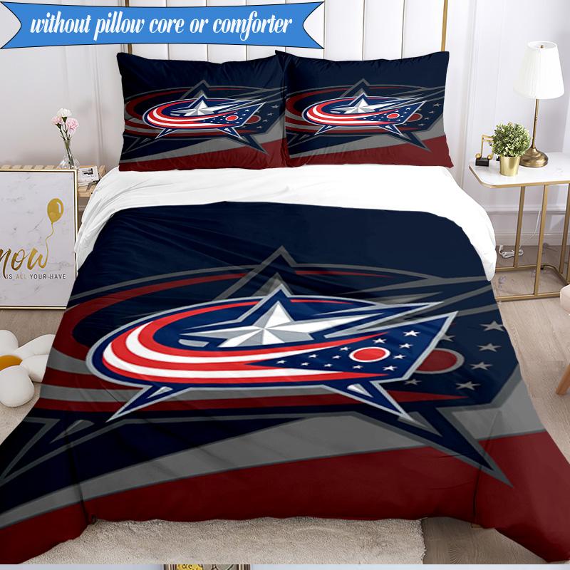 3PCS Columbus Blue Jackets Logo Bedding Set,Including 1pc Duvet Cover And 2pcs Pillowcases Perfect for Bedroom, Dormitory, Fan Christmas Gift