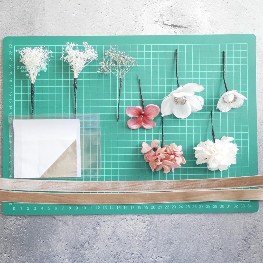 Lomeri Dried Flower and Anemone Hair Ornaments x8 [Lomeri] (Pink)